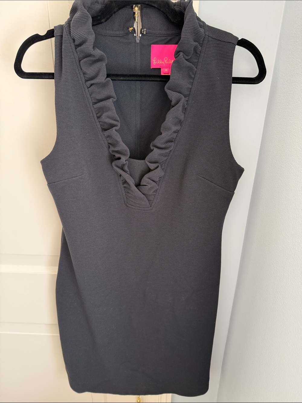 Lilly Pulitzer Black Ruffle V-Neck Knit Sheath